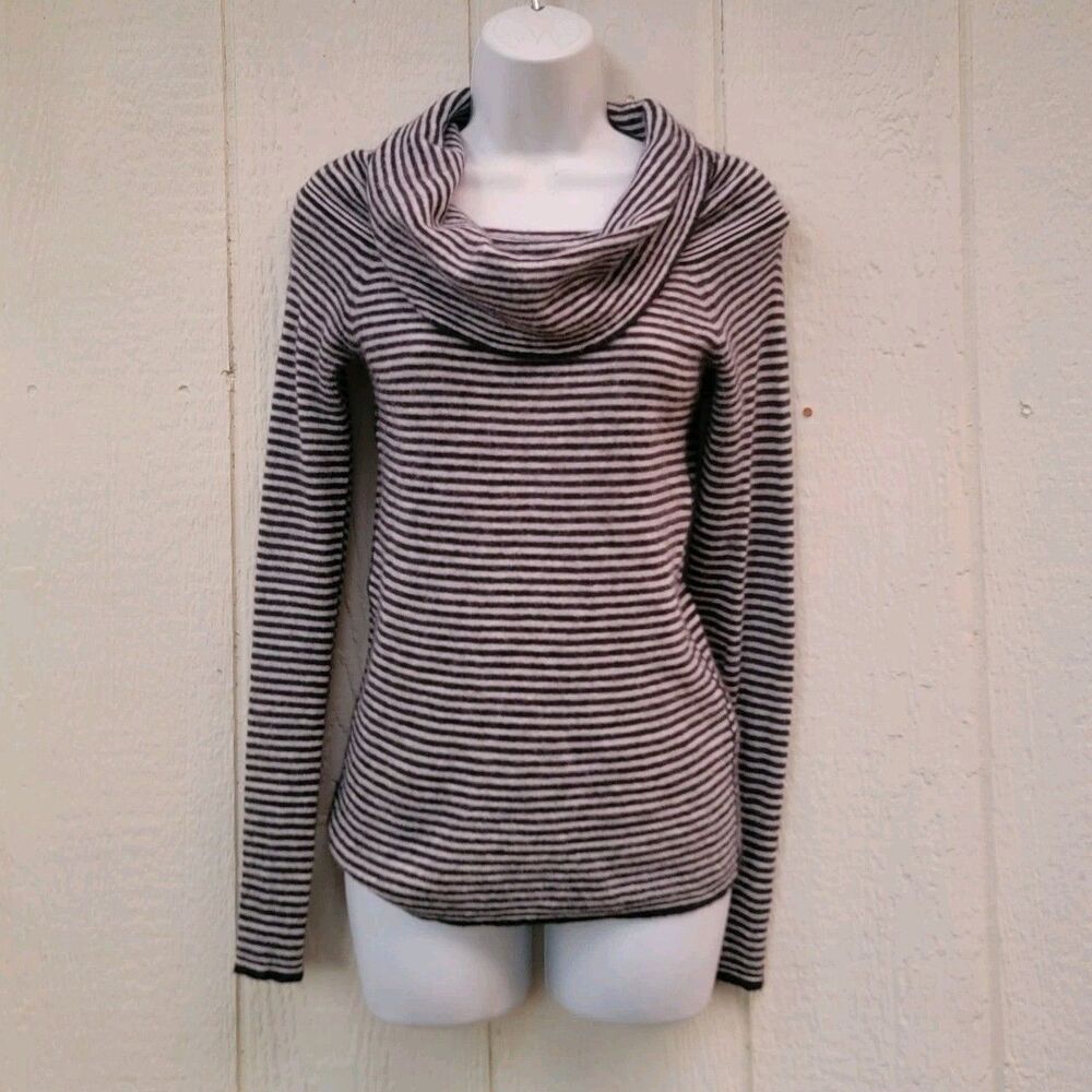 Madewell Alpaca Blend Cowl Neck Striped Sweater Blk/Wht Sz S Preppy Academia